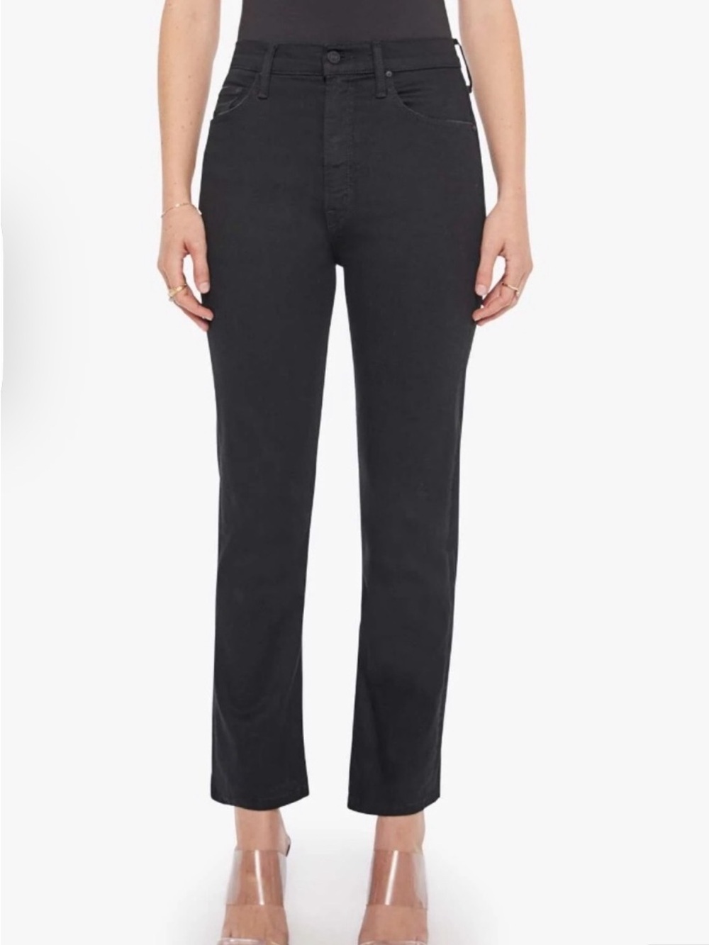 MOTHER Black High-Rise Straight Leg Jeans